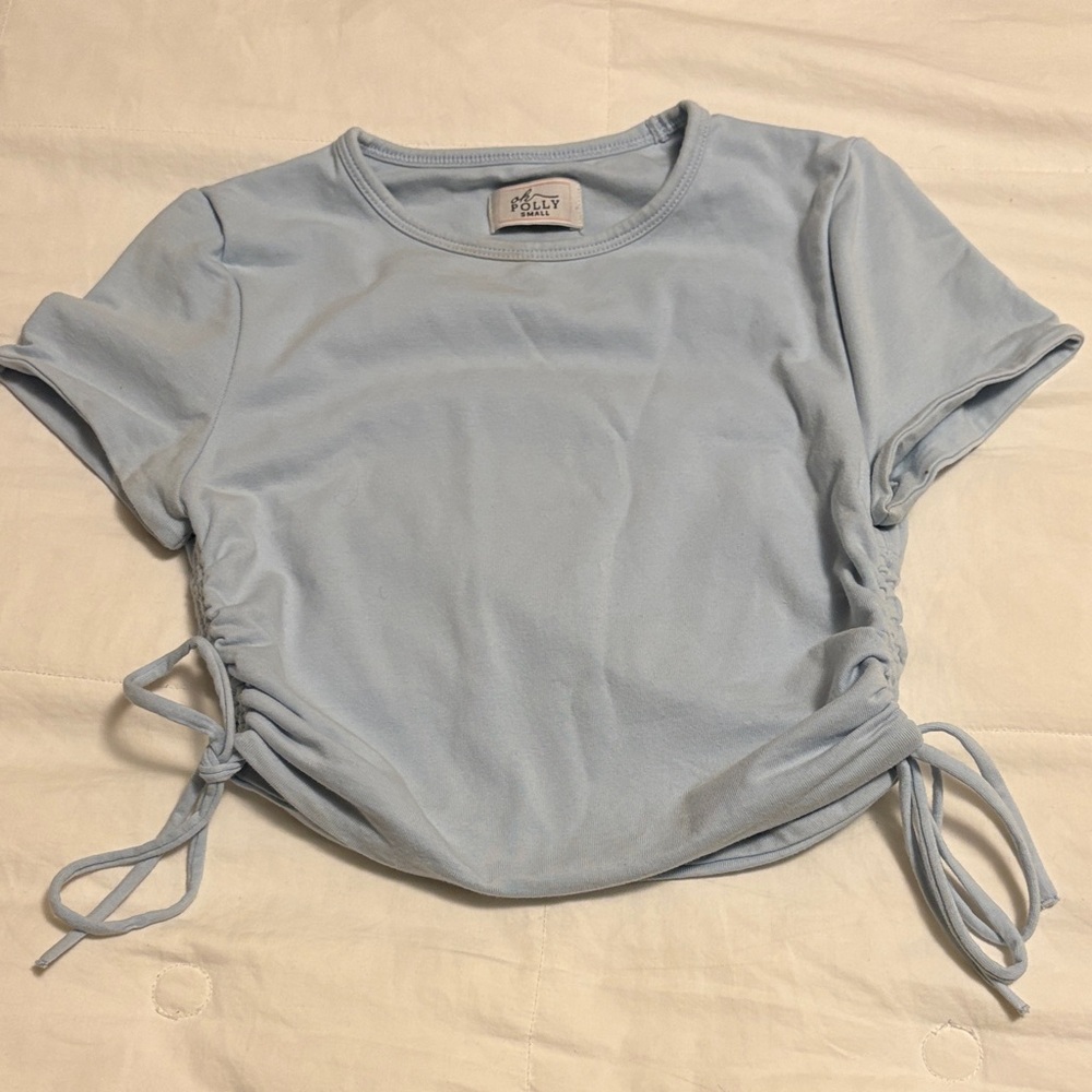 Oh Polly Light Blue Ruched Short Sleeve Top S